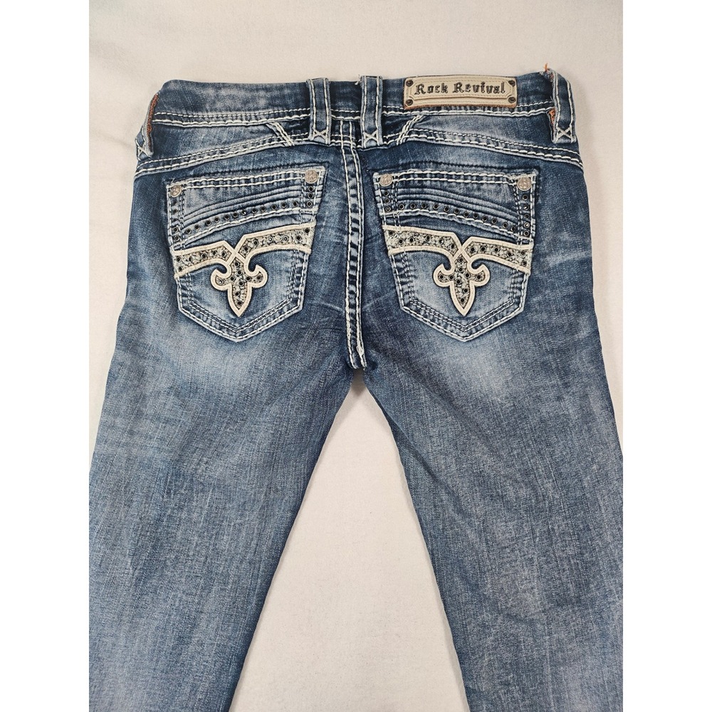 Rock Revival Calie Skinny Jeans Womens 27 Medium Wash Embroidered Studded Flawed - Picture 4 of 17
